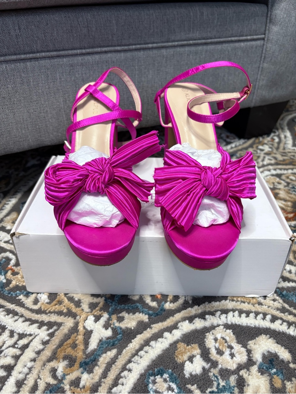 Rose Red Bow Ankle-Strap Platform Sandals